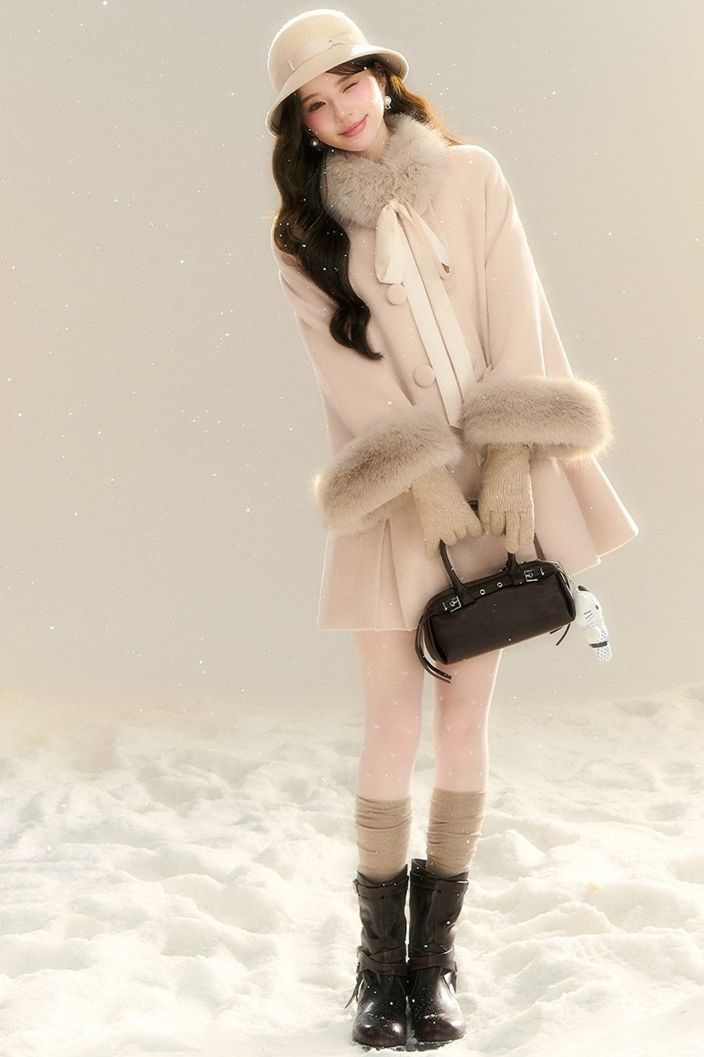 Bow Collar Woolen Coat