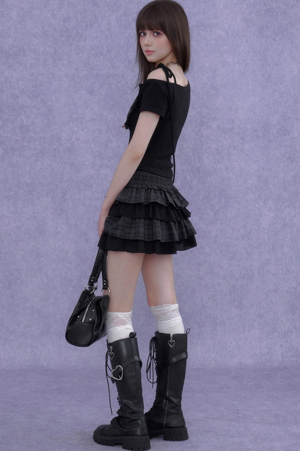 Plaid Waist-Cinching Cake Skirt