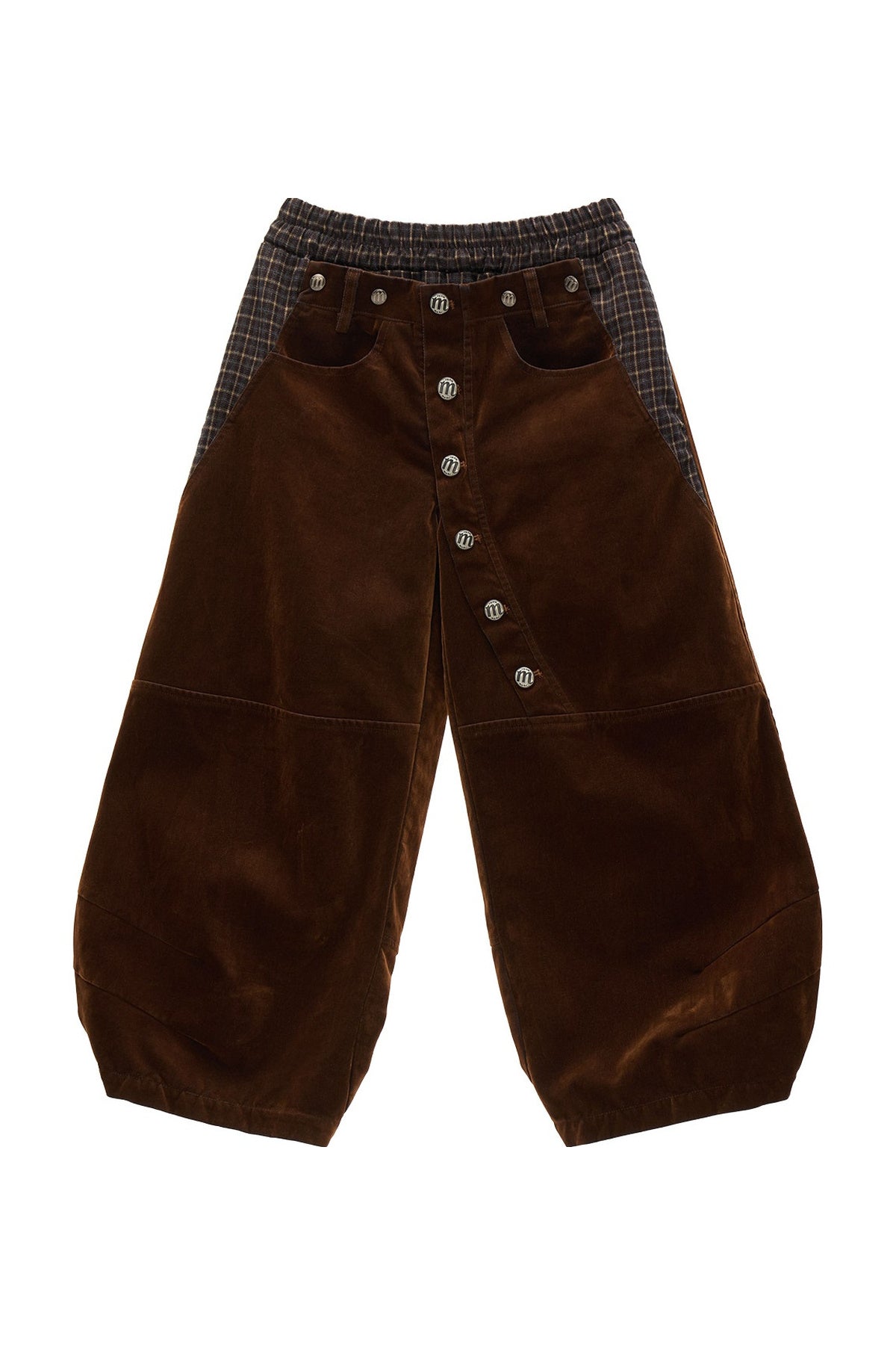 Jeans cropped a quadri con applicazioni floccate e a toppe