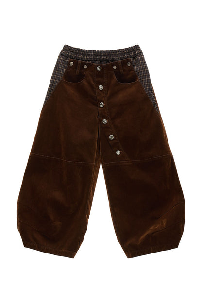 Jeans cropped a quadri con applicazioni floccate e a toppe