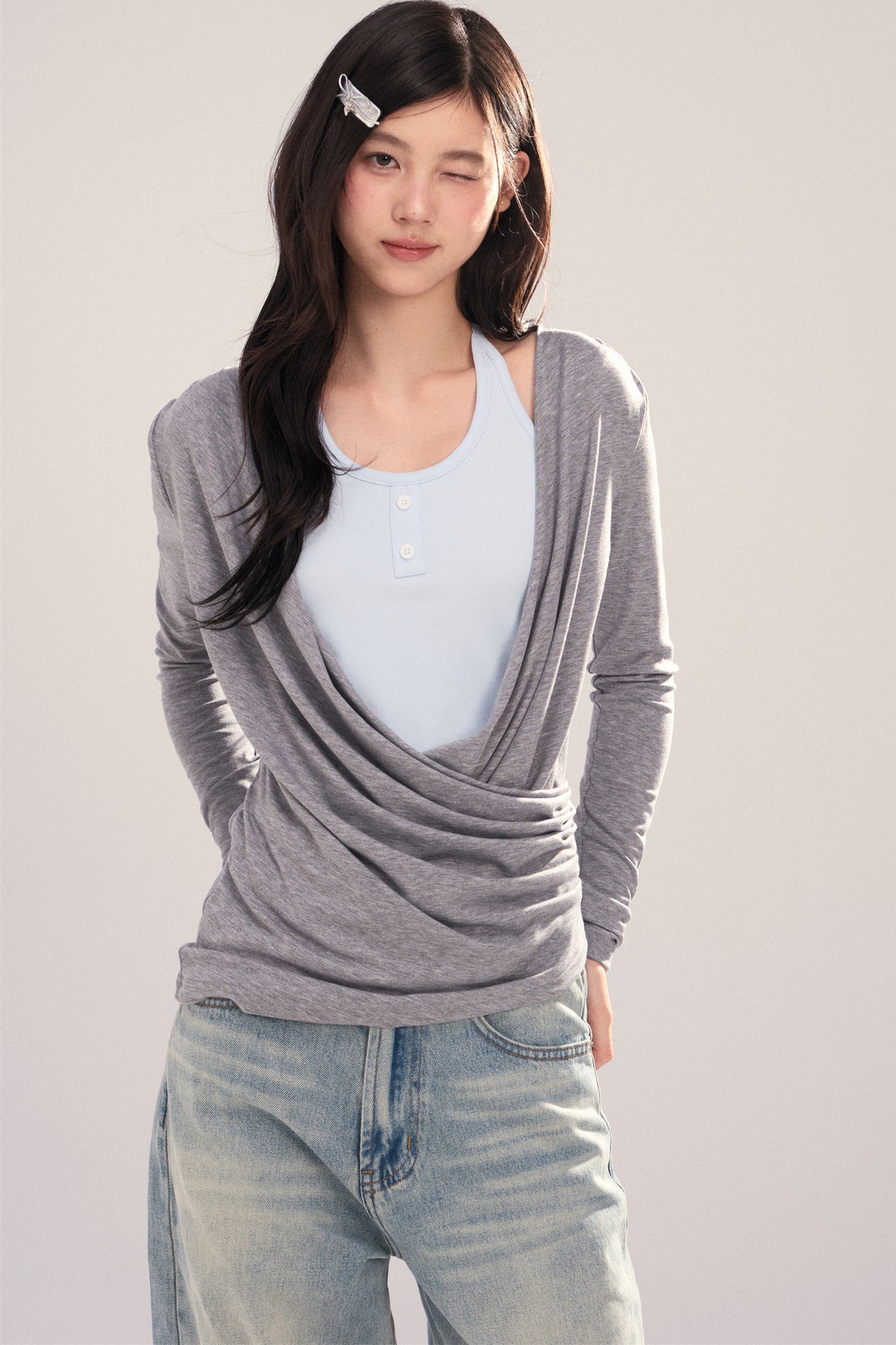 Layered-Look Long-Sleeve Top