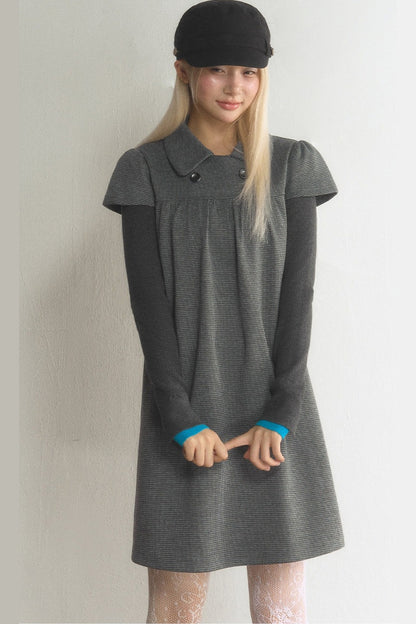 Houndstooth Doll Collar Woolen Dress