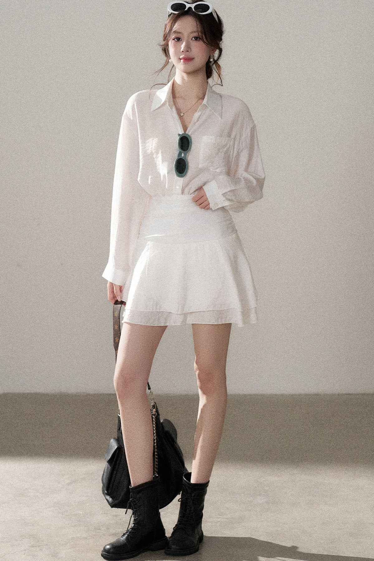 White Shirt and Skirt Set