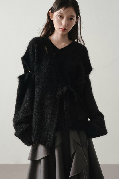 V-Neck Tie-Up Knit Sweater