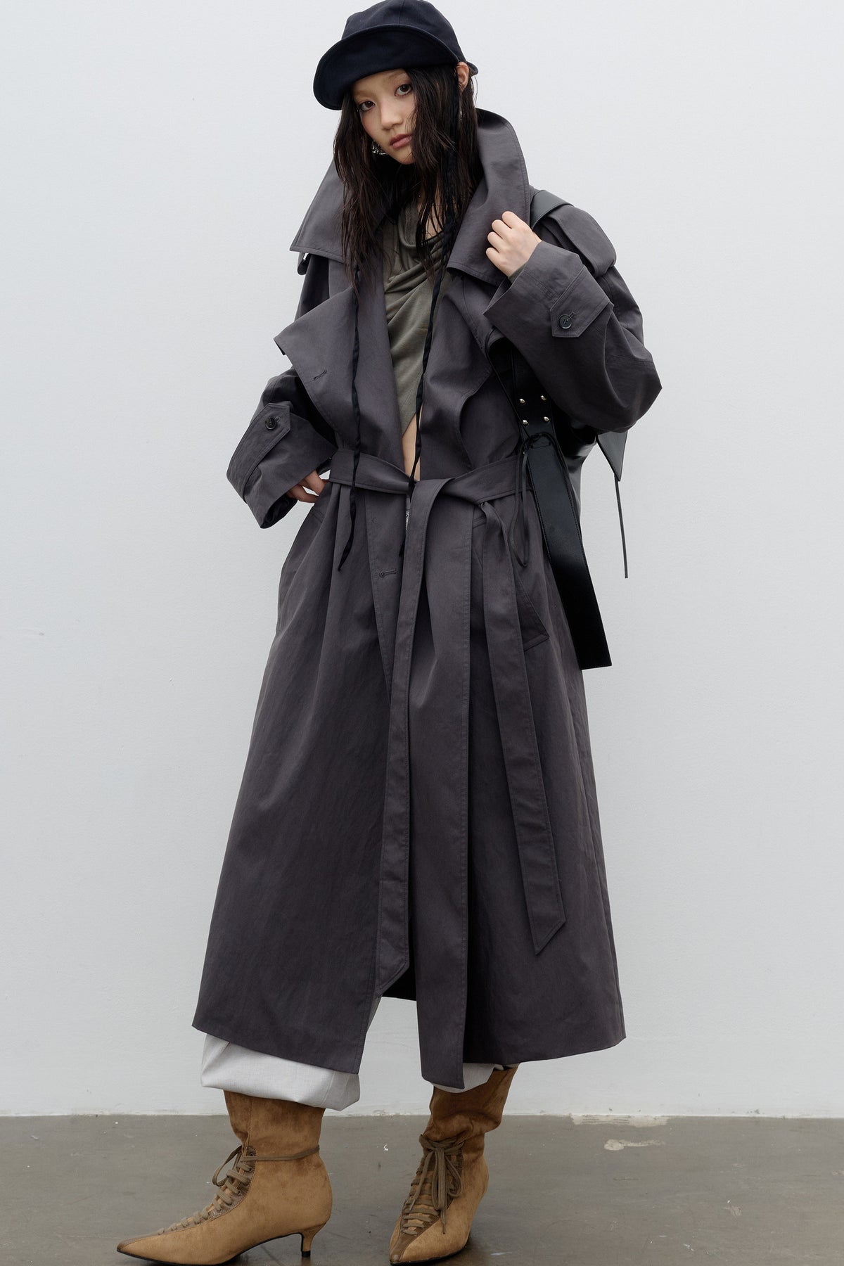 Long Double-Layer Lapel Trench Coat