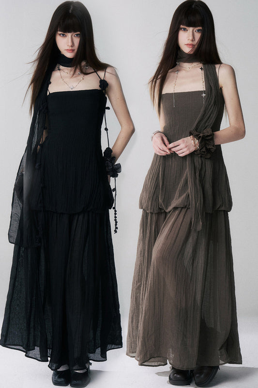 Black Spaghetti Strap Backless Maxi Dress