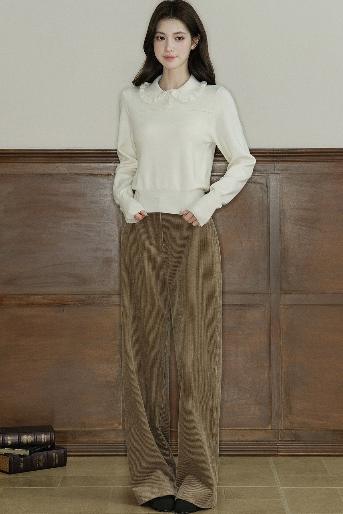 Wool Blend Ruffled Doll Collar Top