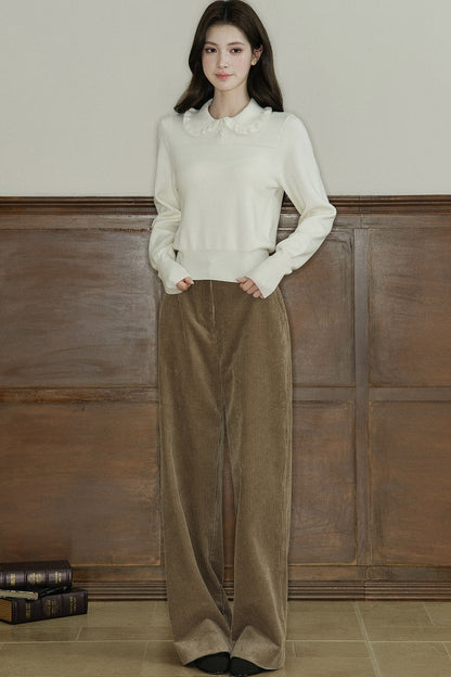 Wool Blend Ruffled Doll Collar Top