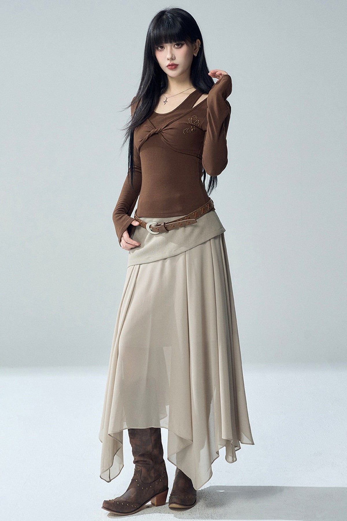 Khaki Irregular Tulle Skirt