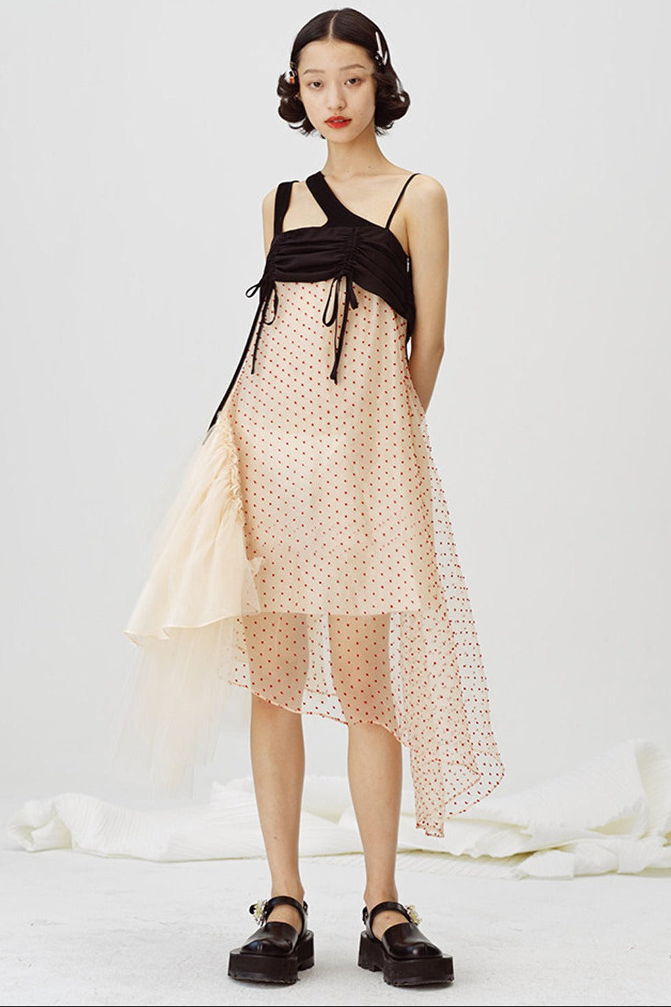 Beige Mesh Jacquard Dress