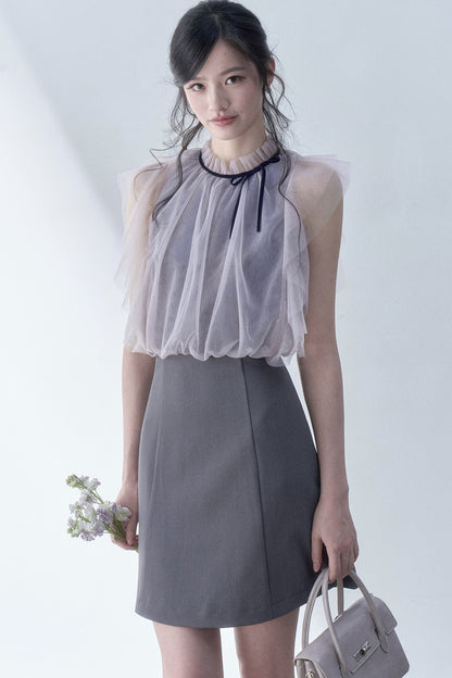Plissiertes Kleid mit Mesh-Patchwork