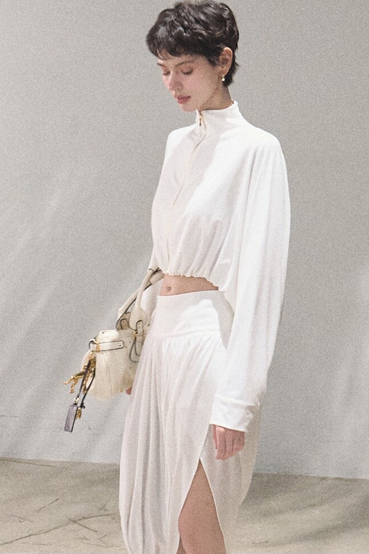 Irregular High-Waisted White Slit Skirt