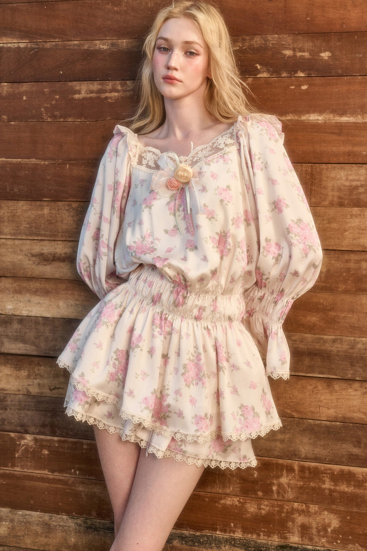 Floral Two-Piece Blouse and Shorts Set-Up