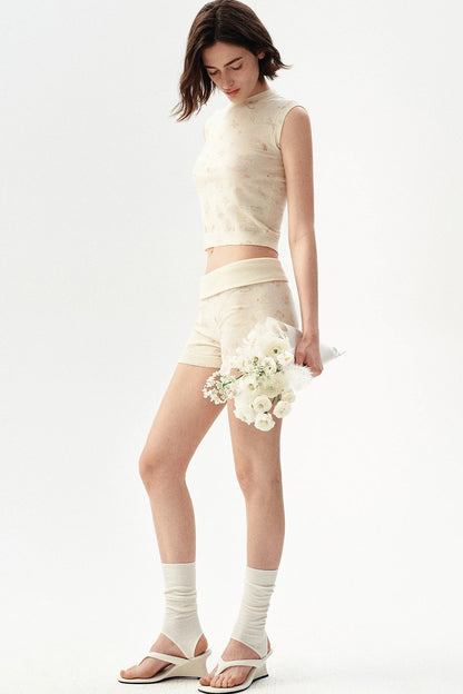 Französisches Retro-Strick-Camisole-Top mit Blumenmuster