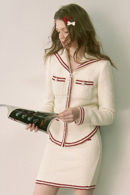 Set aus Tweedjacke und Rock in Kontrastfarben