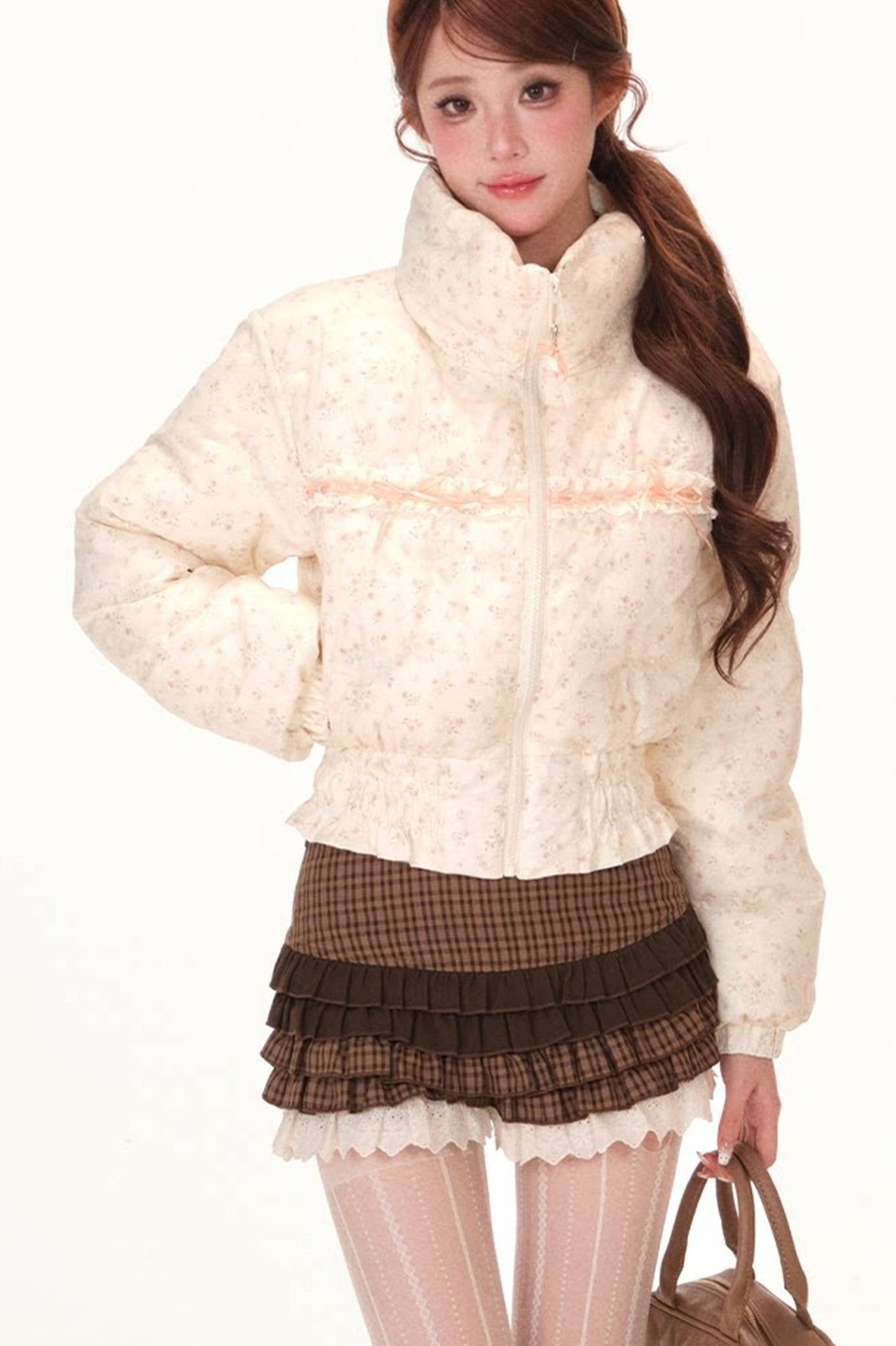 Short Floral Down Jacket Skirt Set-Up