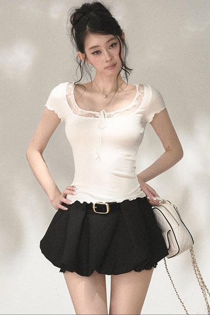 Lace Ruffle Short Sleeve Top