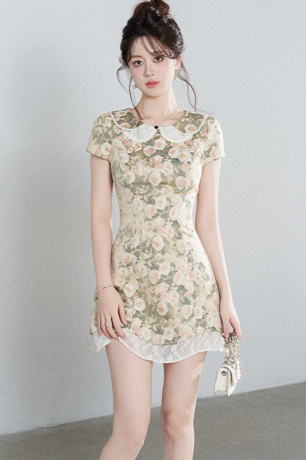 Floral Jacquard Doll Collar Dress