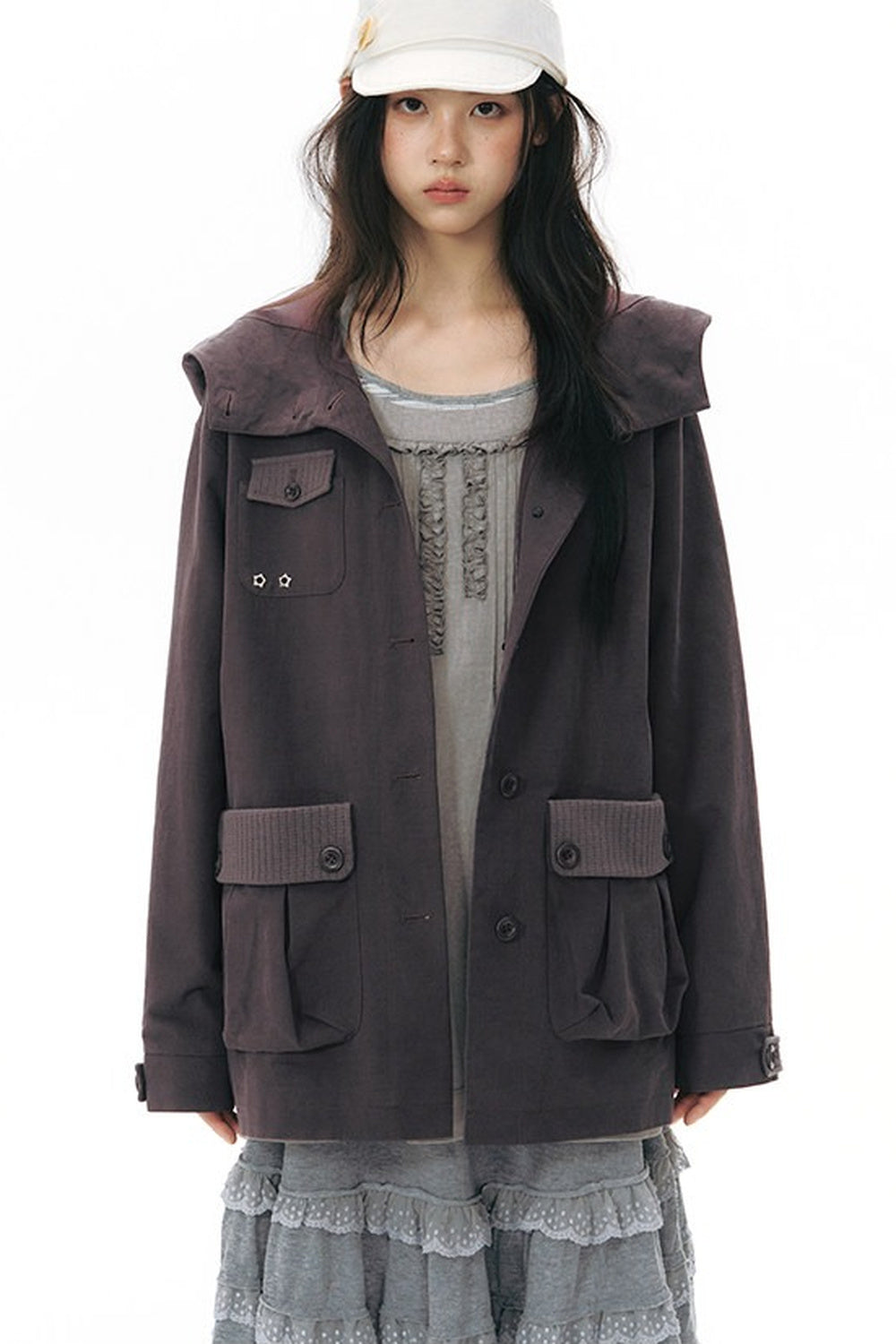 Workwear-Jacke mit Kapuze und Patchwork