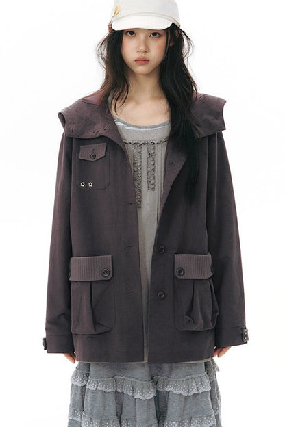 Workwear-Jacke mit Kapuze und Patchwork