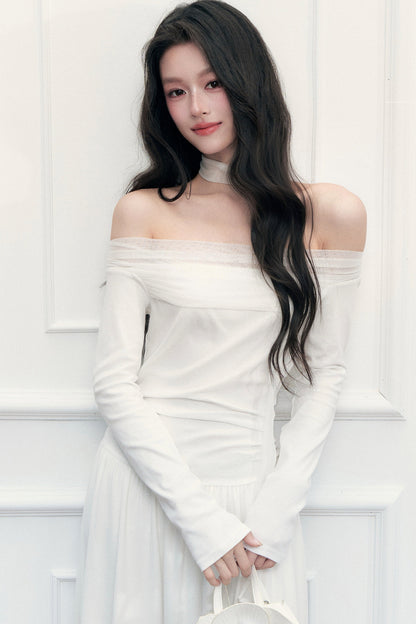 Off-Shoulder Lily Mesh Patchwork Long Dress