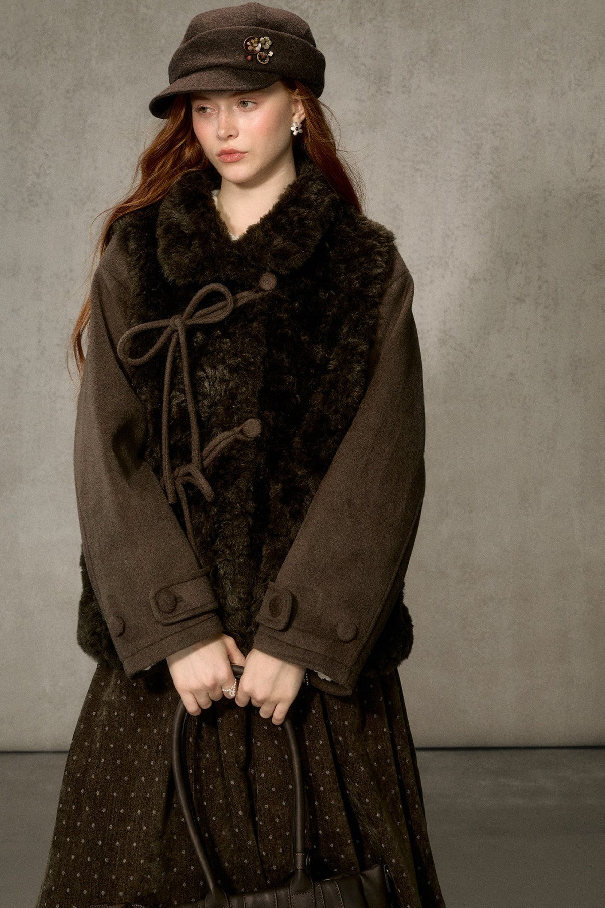 Flower Tea Layered-Look Woolen Furry Top