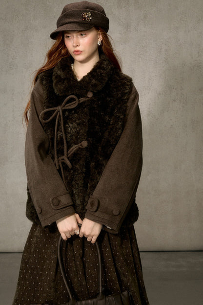 Flower Tea Layered-Look Woolen Furry Top