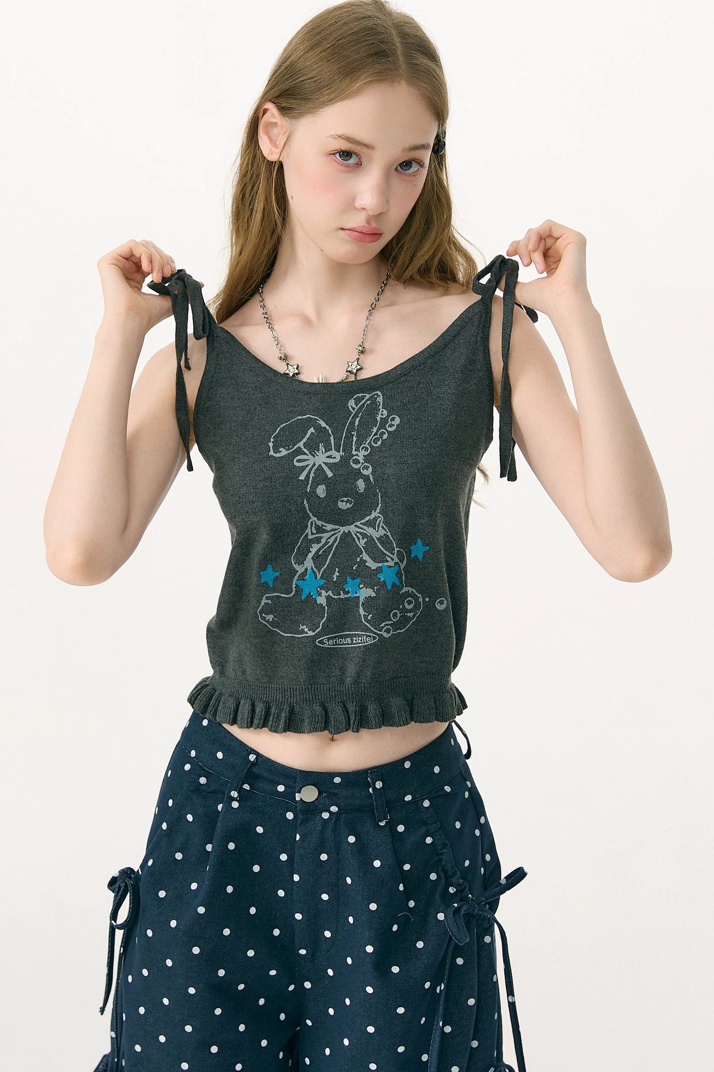 Playful Rabbit Tie-Up Tank Top