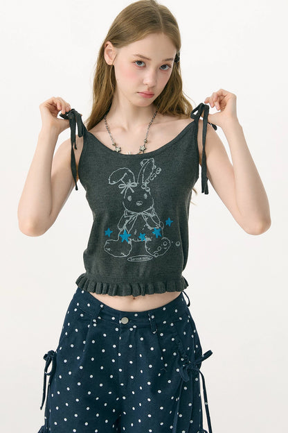 Playful Rabbit Tie-Up Tank Top