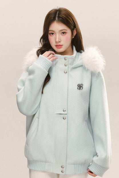 Blue Quilted Hooded Jacket