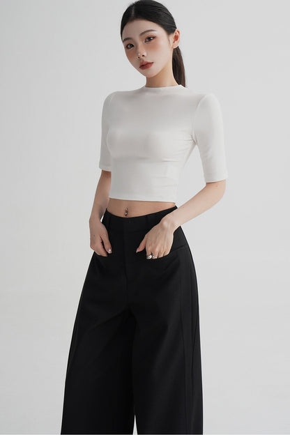 Cropped High Neck Short Sleeve Top