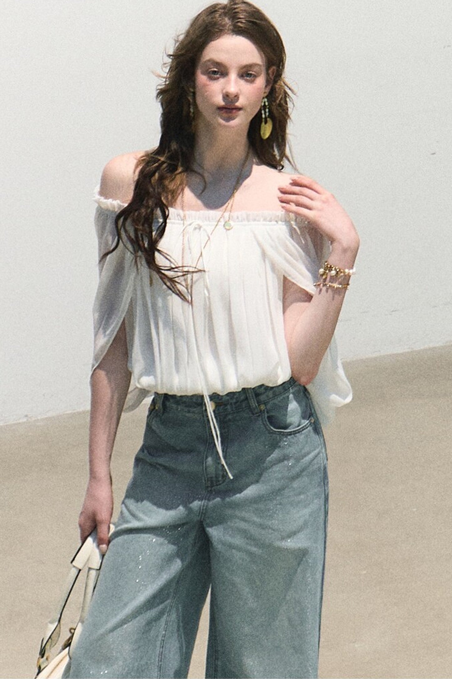 Airy Off-Shoulder Chiffon Blouse