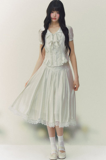 Pure White Tulip Shirt Skirt Set-Up