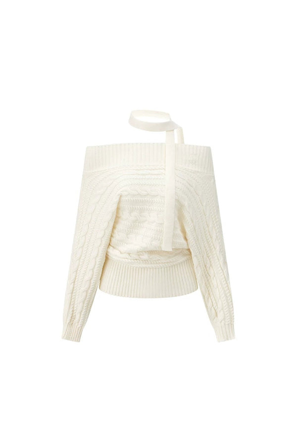 Vintage Off-Shoulder Tie Knit