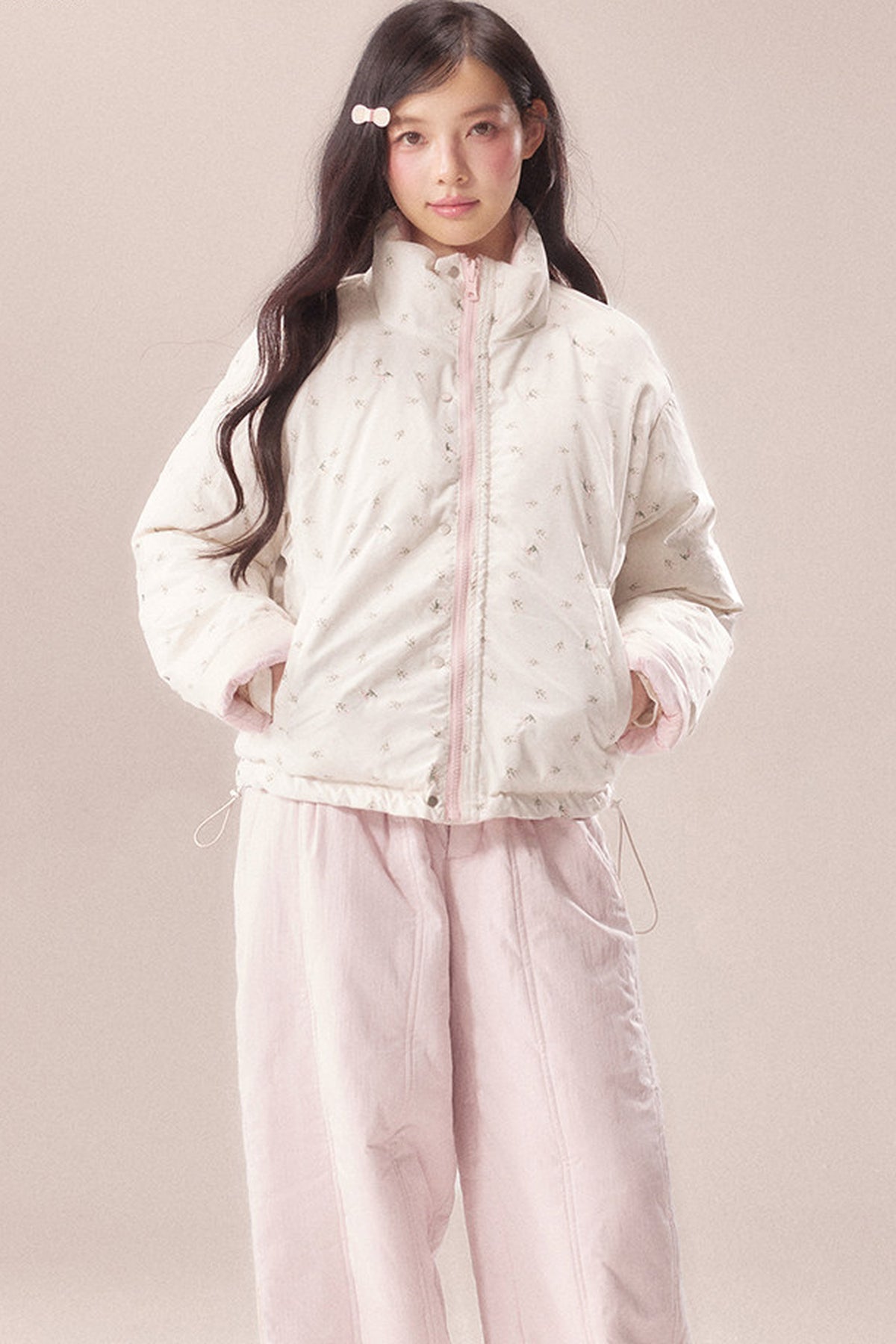 Reversible Floral Down Drawstring Jacket