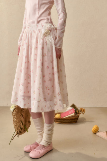 Peach Floral Satin Tencel Dress With Skirt Set-Up