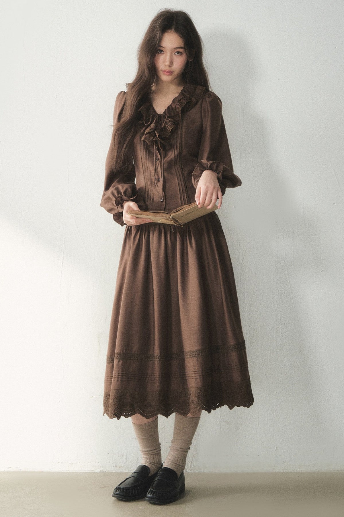 Ruffled Lyocell Shirt and Skirt Set-Up