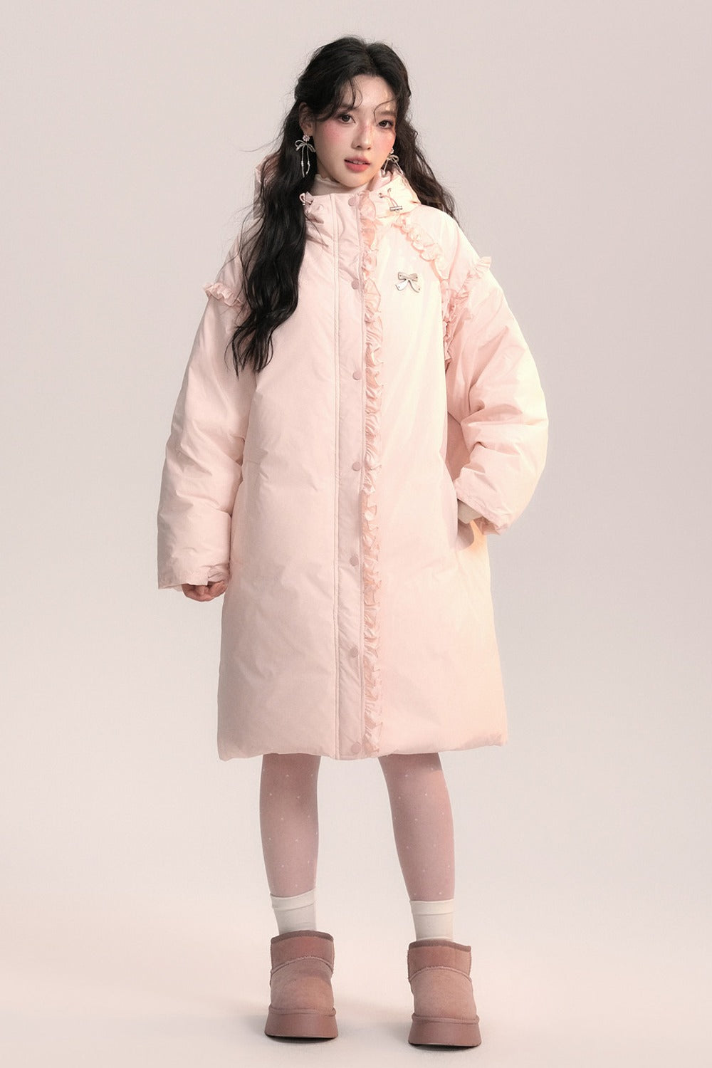 Lace Trim Long Down Jacket