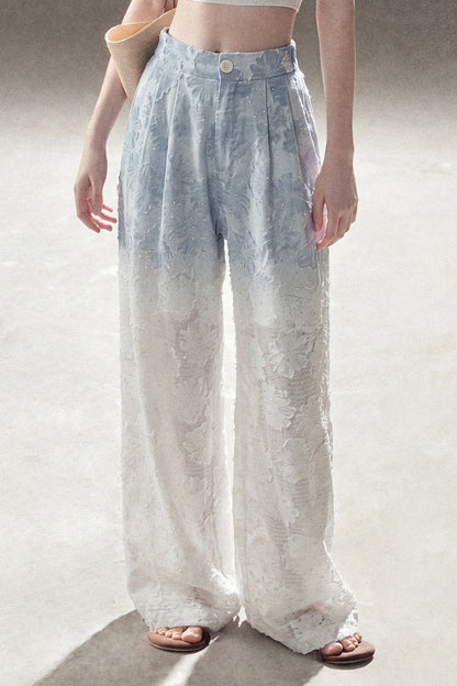Blue Gradient Wide-Leg Straight Pants