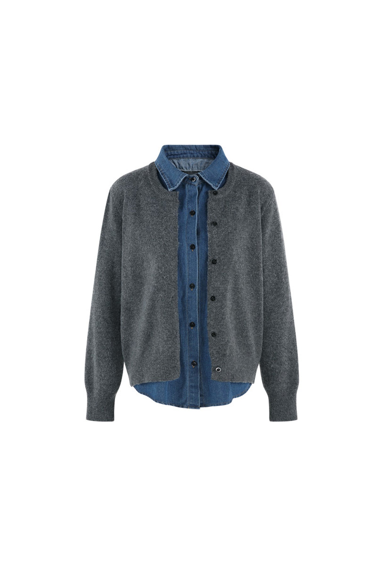 Layered-Look Denim Collar Sweater