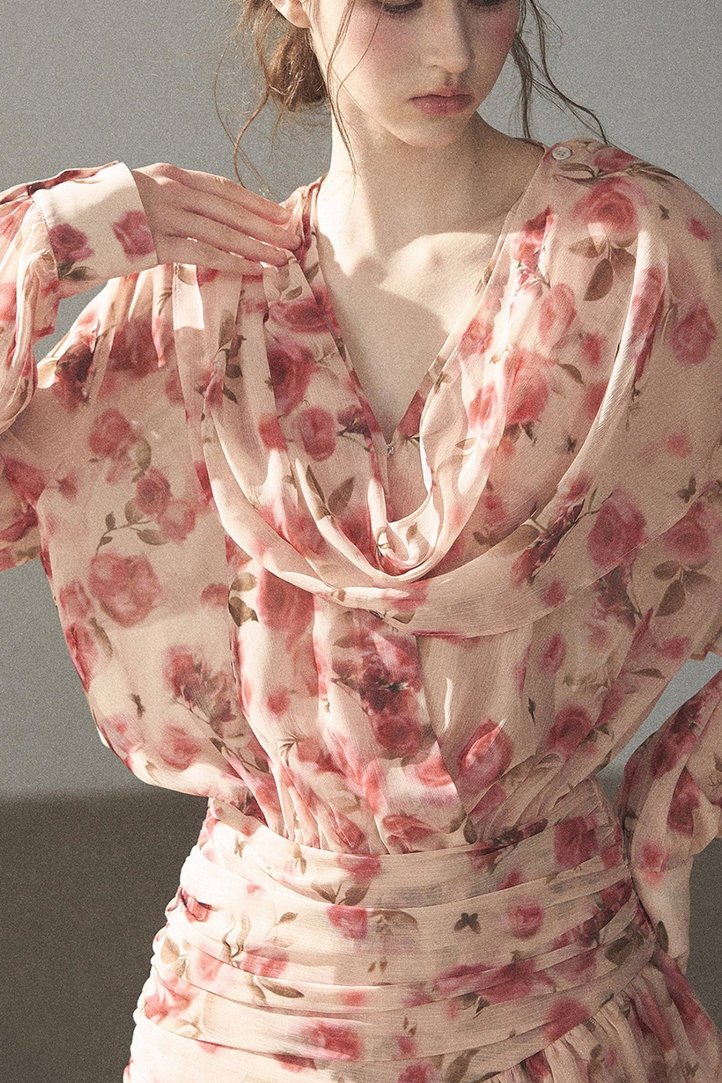 Puff Floral Chiffon Dress and Leggings Set