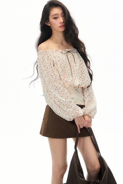 Polka Dot Off-Shoulder Chiffon Top and Skirt Set-Up