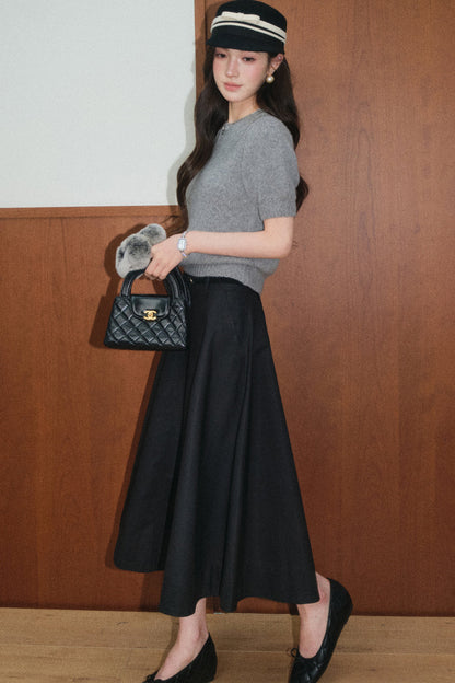 Red Wool Pullover and Retro A-Line Skirt Set-Up