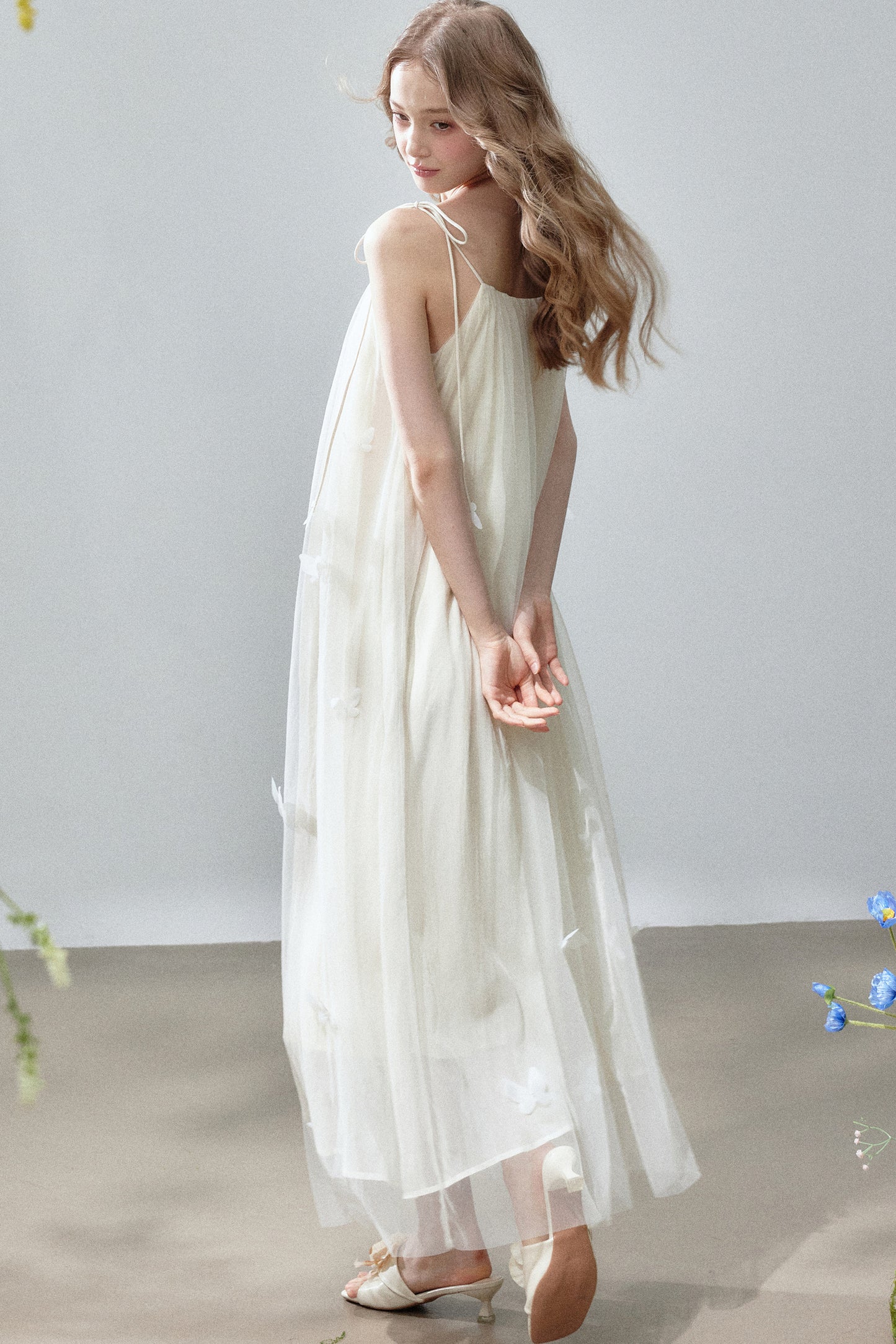 Butterfly Mesh Strap Long Dress