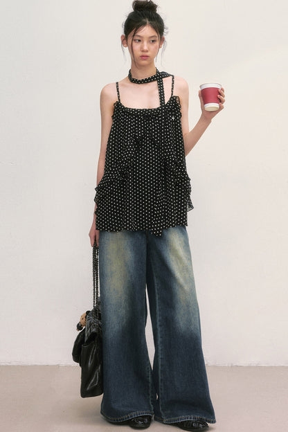 Polka Dot Ruffled Chiffon Camisole