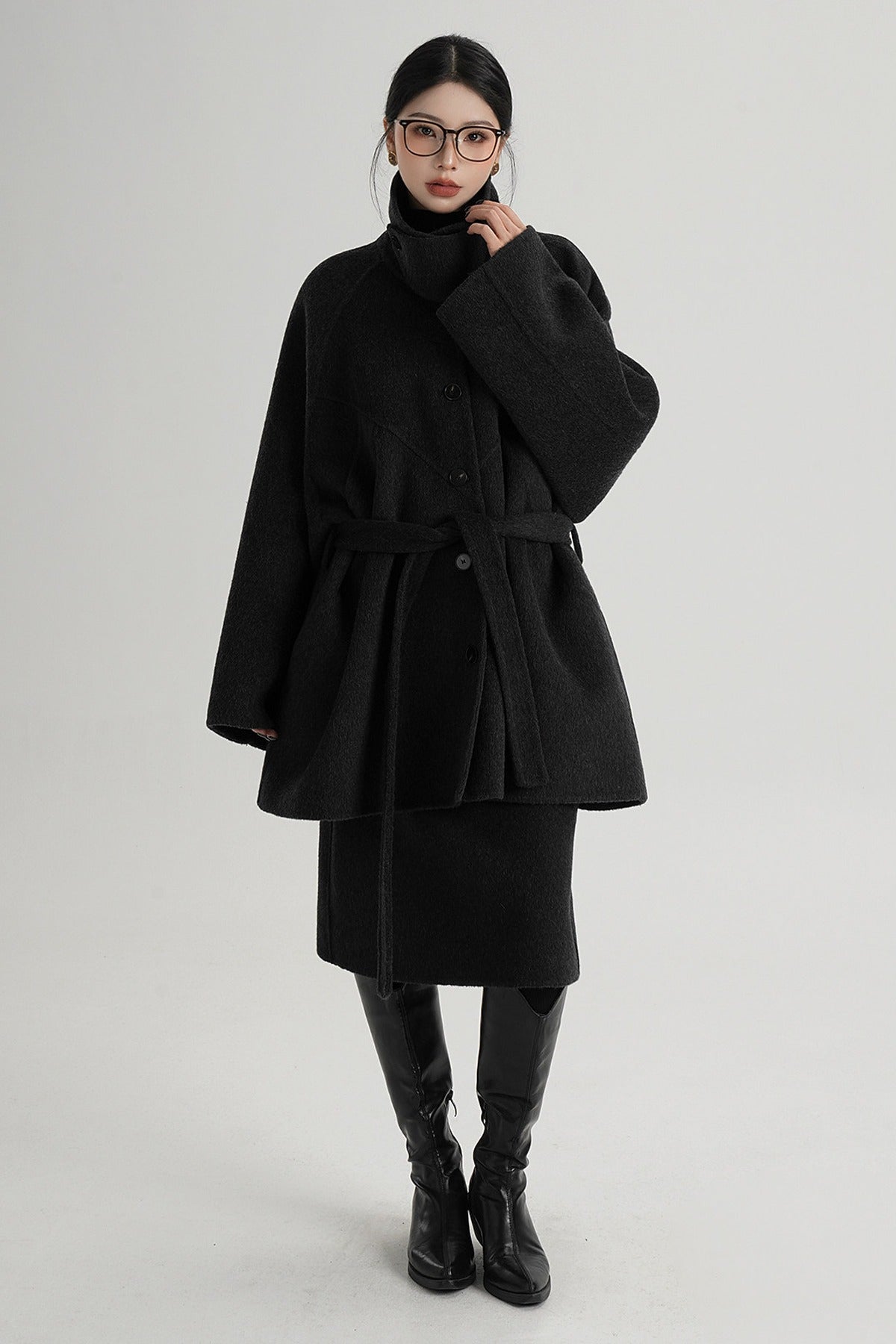 Mid-Length Armor Collar Wool Coat