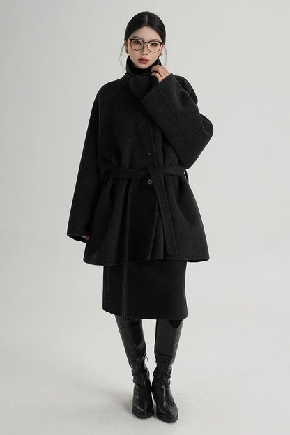 Mid-Length Armor Collar Wool Coat