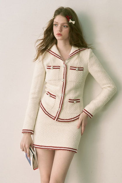 Set aus Tweedjacke und Rock in Kontrastfarben