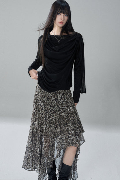 Black Long-Sleeve Shawl Collar Top
