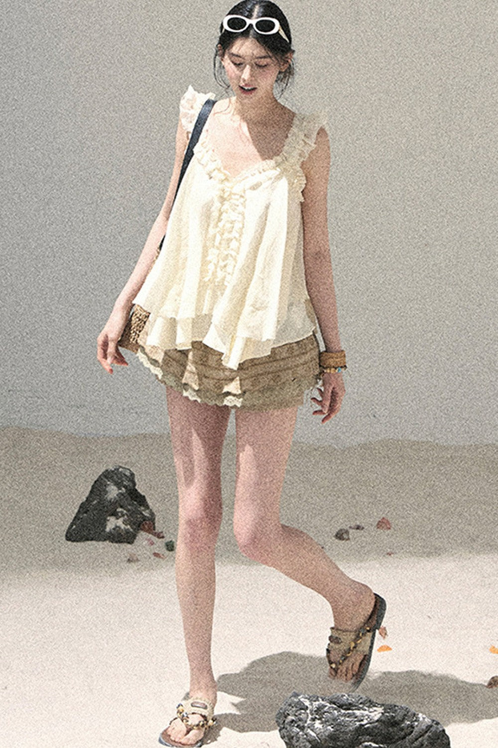 French Ruffled V-Neck Blouse